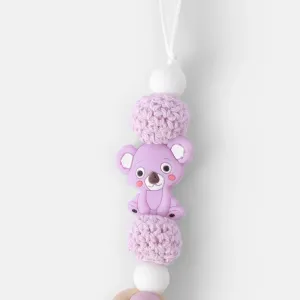 Silicone Teether DIY Wood Beads Baby Teething Necklace Toy Cartoon Koala Pacifier Chain Clip #220597