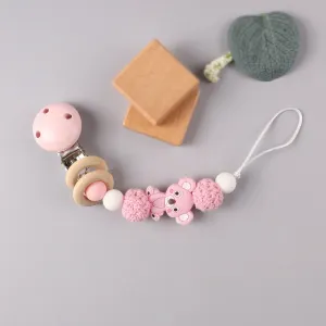 Silicone Teether Wood Beads Set DIY Baby Teething Necklace Toy Cartoon Koala Pacifier chain Clip #806209