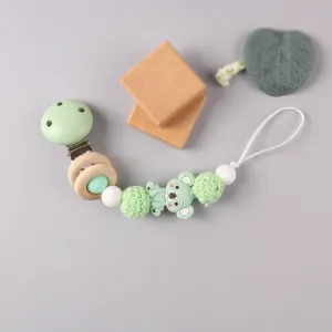 Silicone Teether Wood Beads Set DIY Baby Teething Necklace Toy Cartoon Koala Pacifier chain Clip #806211