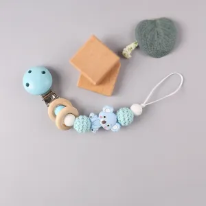 Silicone Teether Wood Beads Set DIY Baby Teething Necklace Toy Cartoon Koala Pacifier chain Clip #806213