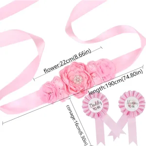 INS-style Maternity Belts with Chiffon Flower Decorations and 2 Brooches #1170136