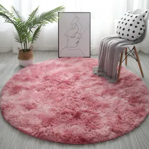Nordic Tie-dye Gradient Round Carpet Chair Long Hair Bedroom Rug Home Living Room Bedside Mat Computer Entrance Hall Non-slip #191228