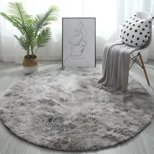 Nordic Tie-dye Gradient Round Carpet Chair Long Hair Bedroom Rug Home Living Room Bedside Mat Computer Entrance Hall Non-slip #191230