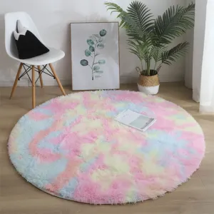 Nordic Tie-dye Gradient Round Carpet Chair Long Hair Bedroom Rug Home Living Room Bedside Mat Computer Entrance Hall Non-slip #191233