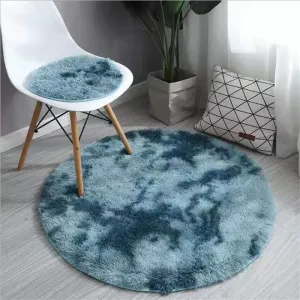 Nordic Tie-dye Gradient Round Carpet Chair Long Hair Bedroom Rug Home Living Room Bedside Mat Computer Entrance Hall Non-slip #191236