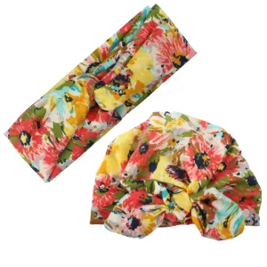 2pcs Allover Floral Print Headband and Hat Set for Mom and Me #1044140