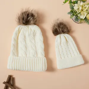 Autumn/Winter Multicolor Hairball Knit Beanie Hats #1188808