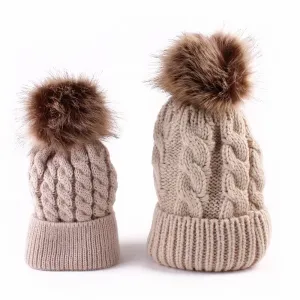 Autumn/Winter Multicolor Hairball Knit Beanie Hats #1188809