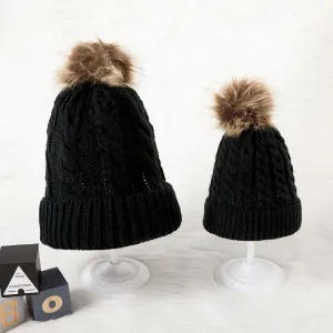 Autumn/Winter Multicolor Hairball Knit Beanie Hats #1188810