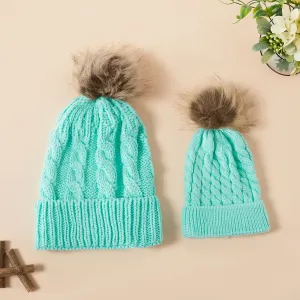 Autumn/Winter Multicolor Hairball Knit Beanie Hats #1188812