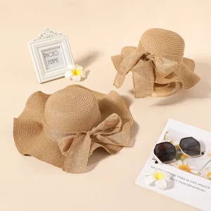Big Bow Decor Khaki Straw Hat for Mom and Me #198626