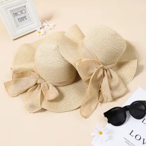 Big Bow Decor Khaki Straw Hat for Mom and Me #806307