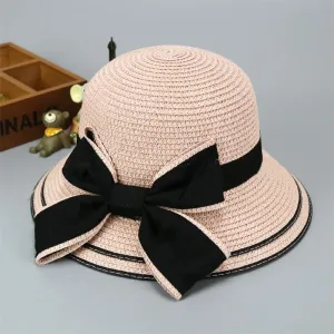 Summer Parent-Child Straw Sun Hat with Butterfly Knot, Sun Protection and Weaved Design #1326072