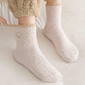 Winter warm solid coral fleece socks for parents and kids #1205692