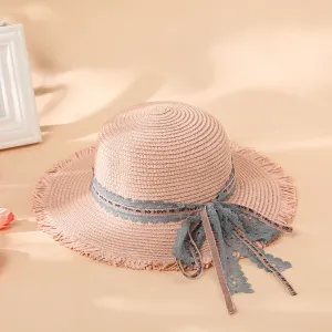 Women/Kid Summer Bow Decor Straw Hat #1038402