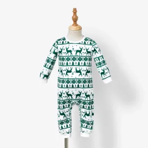 Christmas Family Matching Green Festival Theme Print Tops and Mesh Splicing Dresses Sets