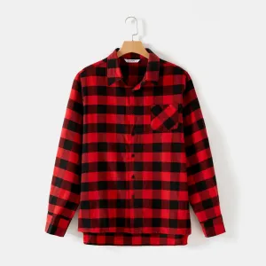 Christmas Family Matching Red Plaid Long-sleeve Button Up Shirts and Mesh Skirts Sets #997021