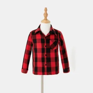 Christmas Family Matching Red Plaid Long-sleeve Button Up Shirts and Mesh Skirts Sets #997023