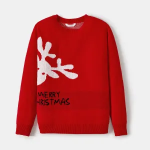 Christmas Family Matching Reindeer and Letter Print Red Sweaters #1091355