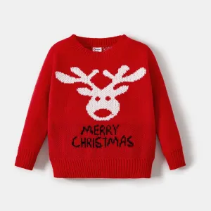 Christmas Family Matching Reindeer and Letter Print Red Sweaters #1091365
