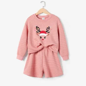 Christmas Mommy and Me Sweet Reindeer Print Long-sleeve Tops & Shorts Sets #1169529