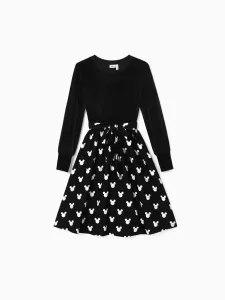 Disney Mickey and Friends Family Matching Character Print Long-sleeve Tops and Belted Dresses Sets