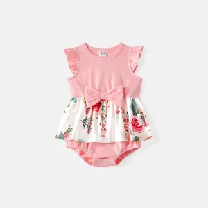 Family Matching 95% Cotton Short-sleeve Colorblock Polo Shirts and Floral Print Naiaâ¢ Spliced Tank Dresses Sets #223988