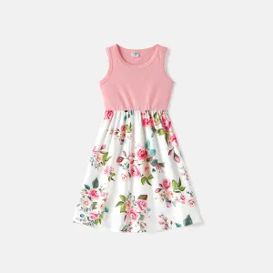 Family Matching 95% Cotton Short-sleeve Colorblock Polo Shirts and Floral Print Naiaâ¢ Spliced Tank Dresses Sets #223994