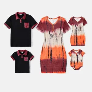 Family Matching 95% Cotton Short-sleeve Polo Shirts and Allover Print Bodycon Dresses Sets #892089