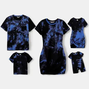 Family Matching 95% Cotton Short-sleeve Tie Dye Twist Knot Bodycon Dresses and T-shirts Sets #883739