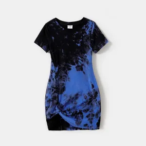 Family Matching 95% Cotton Short-sleeve Tie Dye Twist Knot Bodycon Dresses and T-shirts Sets #883752