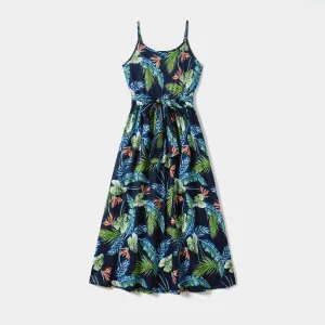 Family Matching All Over Floral Print Round Neck Spaghetti Strap  Dresses and Splicing Short-sleeve T-shirts Sets #1060461