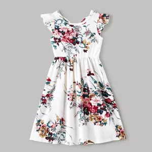 Family Matching All Over Floral Print Spaghetti Strap Dresses and Colorblock Short-sleeve T-shirts Sets #769012