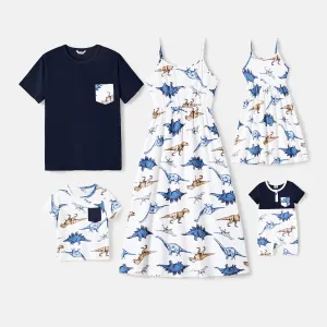 Family Matching Allover Dinosaur Print Naiaâ¢ Cami Dresses and Short-sleeve T-shirts Sets #221133