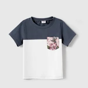 Family Matching Allover Floral Print Belted Cami Dresses and Short-sleeve Colorblock T-shirts Sets #879738