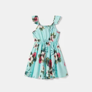 Family Matching Allover Floral Print Cami Dresses and Short-sleeve Shirts/Tops Sets #1051010