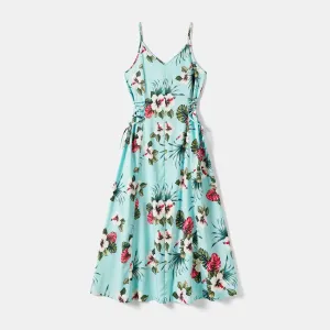 Family Matching Allover Floral Print Cami Dresses and Short-sleeve Shirts/Tops Sets #1245601