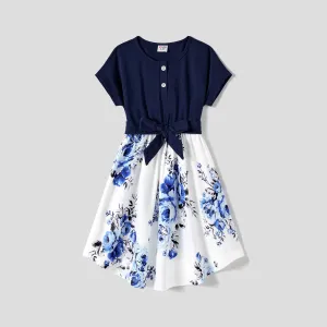 Family Matching Allover Floral Print  Dresses and Short-sleeve Colorblock T-shirts Sets #1057719