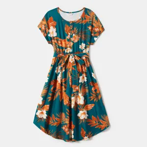Family Matching Allover Floral Print  Dresses and Short-sleeve Spliced T-shirts Sets #1058859