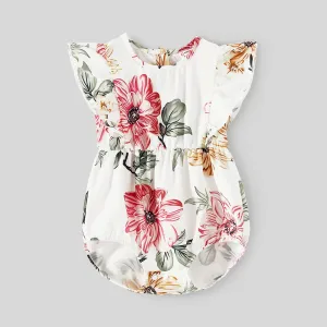 Family Matching Allover Floral Print Notched Neck Belted Dresses and Short-sleeve Colorblock T-shirts Sets #777162