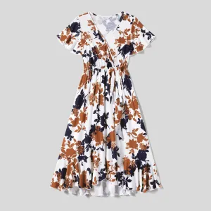 Family Matching Allover Floral Print Ruffled Knot Side Wrap Dresses and Stripe Panel Short-sleeve T-shirts Sets #1040038