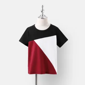 Family Matching Allover Geo Print Halter Belted Dresses and Short-sleeve Colorblock T-shirts Sets #874744