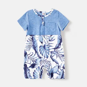 Family Matching Allover Leaf Print Naiaâ¢ Cami Dresses and Short-sleeve Colorblock T-shirts Sets #236729