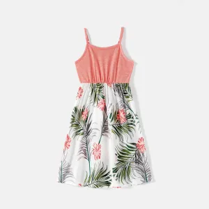 Family Matching Allover Plant Print Cami Dresses and Short-sleeve Colorblock Spliced T-shirts Sets #775981