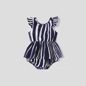 Family Matching Belted Striped Short-sleeve Dresses and Cotton Colorblock Short-sleeve T-shirts Sets #1047282