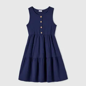 Family Matching Button Decor Tank Dresses and Striped T-shirts Sets #1054525