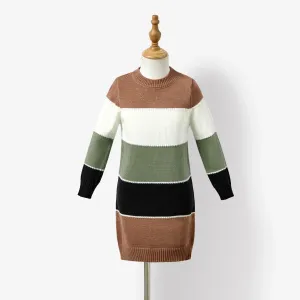 Family Matching Casual Color-block Long Sleeve Knitted Tops and Dresses Sets #1168181