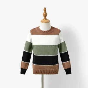 Family Matching Casual Color-block Long Sleeve Knitted Tops and Dresses Sets #1168188
