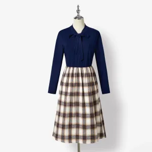 Family Matching Casual Long-sleeve Plaid Fabric Splicing Dresses and Shirts Sets #1206539