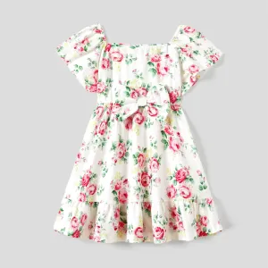 Family Matching Color Block Tee and Ditsy Floral Shirred Top Dress Sets